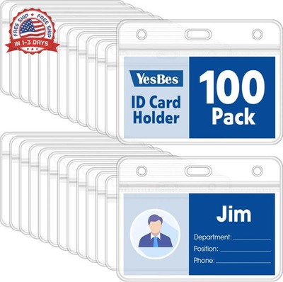 100 Pcs Horizontal Badge Holders, Extra Thick ID Card Name Tag Badge Holder with