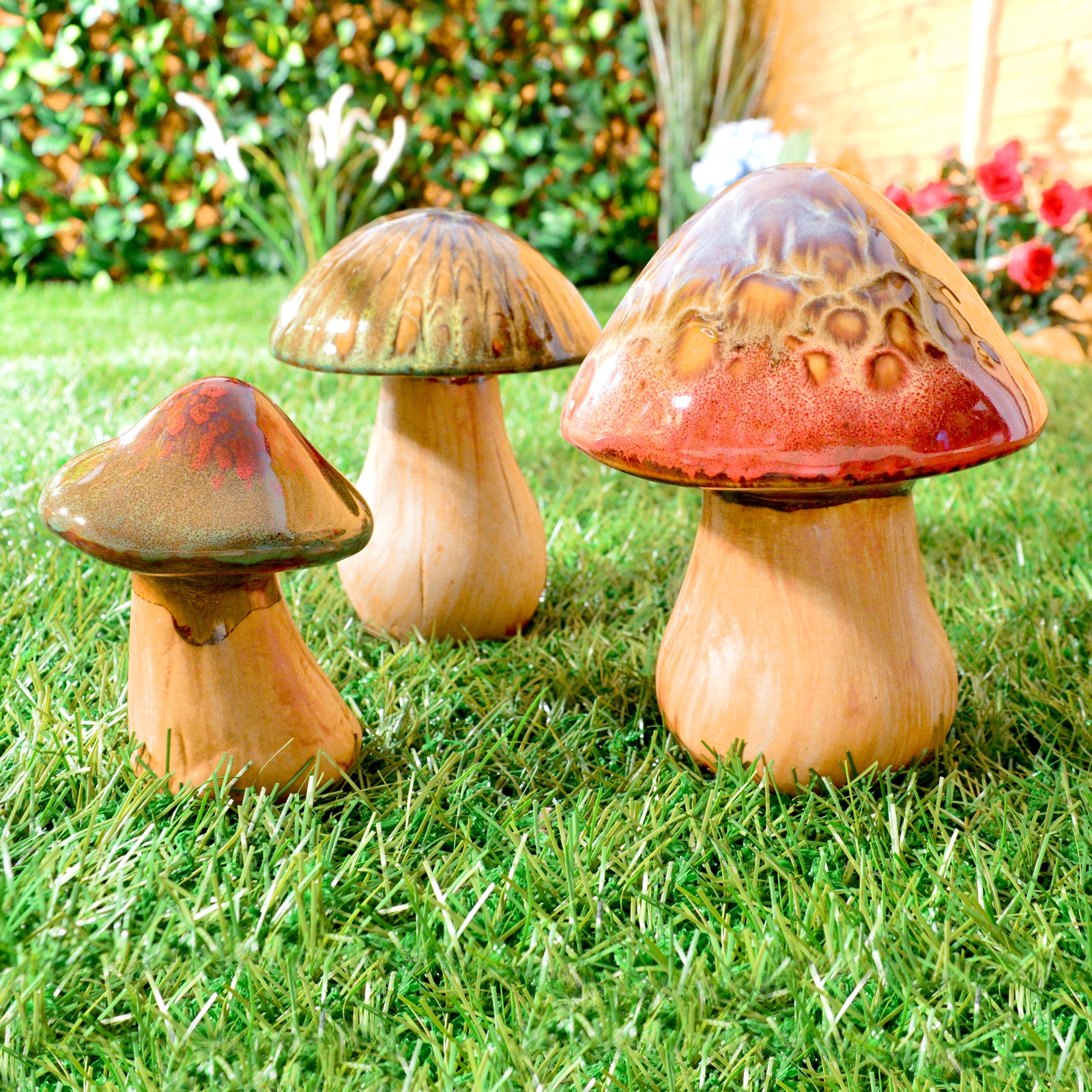 Set of 3 Mushroom Garden Ornaments Outdoor Garden Decor Decorative Statues