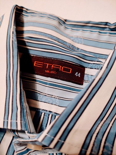 Camisa ETRO Botón Frontal 100% Algodón Talla 44 Rayas y Paisley HECHA EN ITALIA - Imagen 4 de 6