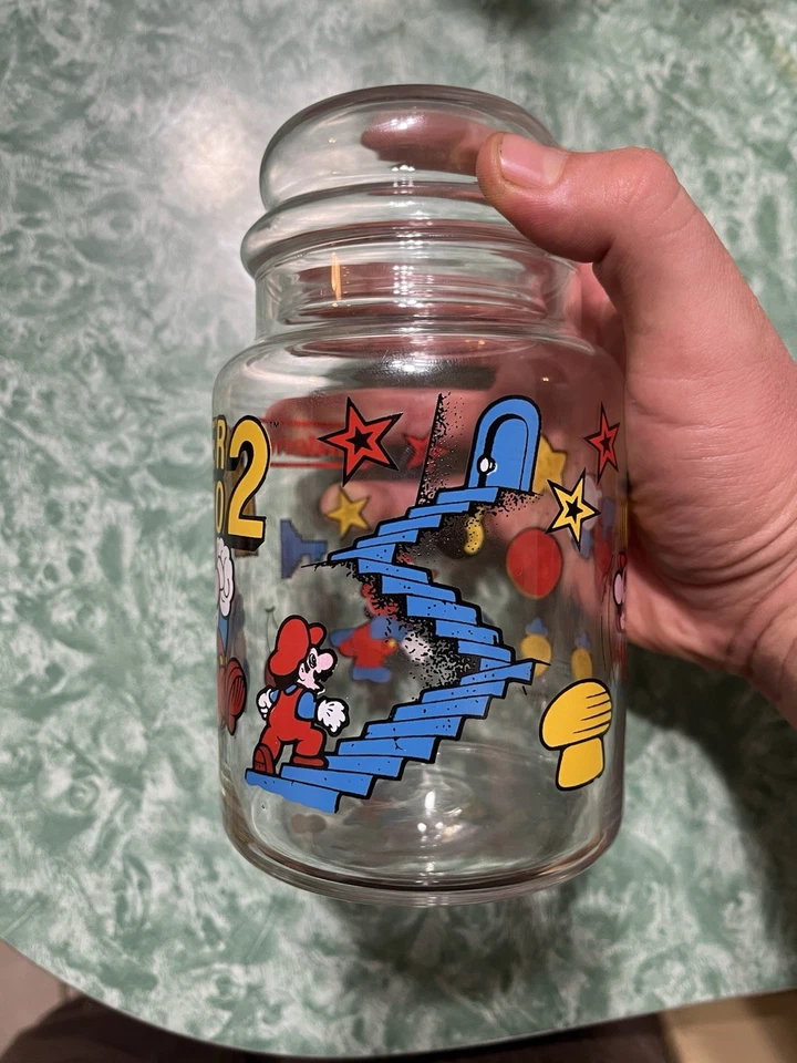 Tarro de cristal vintage 1989 Nintendo Super Mario Bros 2 con tapa contenedor Foto 4 de 4