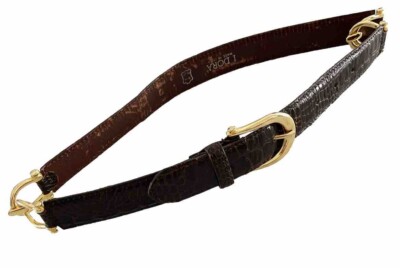 IDORA Vera Pelle Leather Belt Brown Gold Hardware Made in Italy Size 70cm (XS-S)