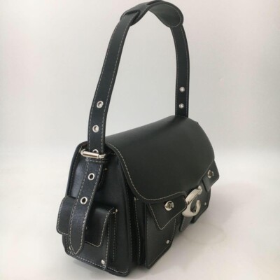 Coach Cargo Turnlock Soft Tabby CU124 Shoulder Bag Black Leather 