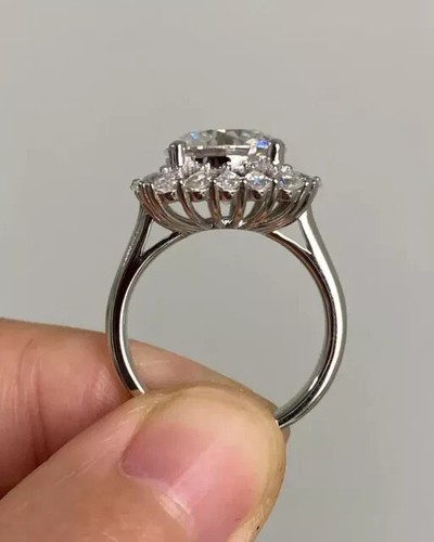 3Ct Round Cut Real Moissanite Women's Engagement Ring 14k White Gold Plated - Picture 4 of 7