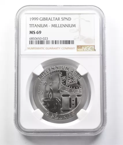 1999 Gibraltar 5 Pound Titanium Millennium MS69 NGC *7053