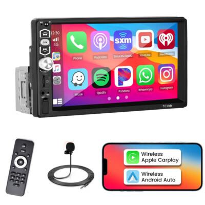 Single 1DIN 7'' Autoradio Apple CarPlay TouchScreen Bluetooth USB SD MP5 Player