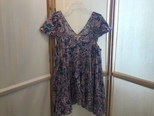 MATILDA JANE Sz XL Blue Lavender Flutter Sleeves Handkerchief Hem Tunic Top