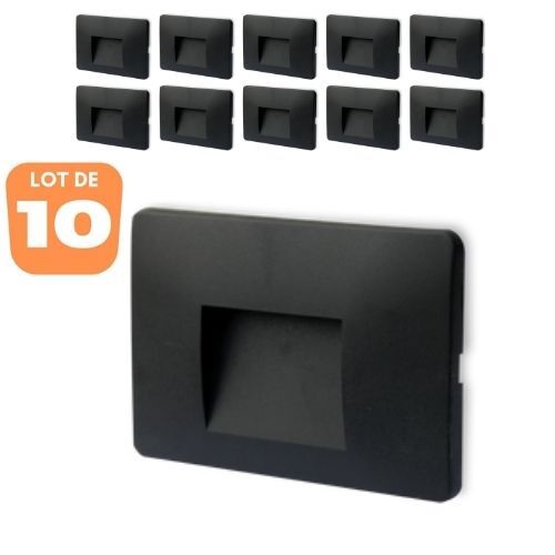 Spot LED mural carré noir VEKTAB4 3W 3000K IP65 lot de 10 encastrables