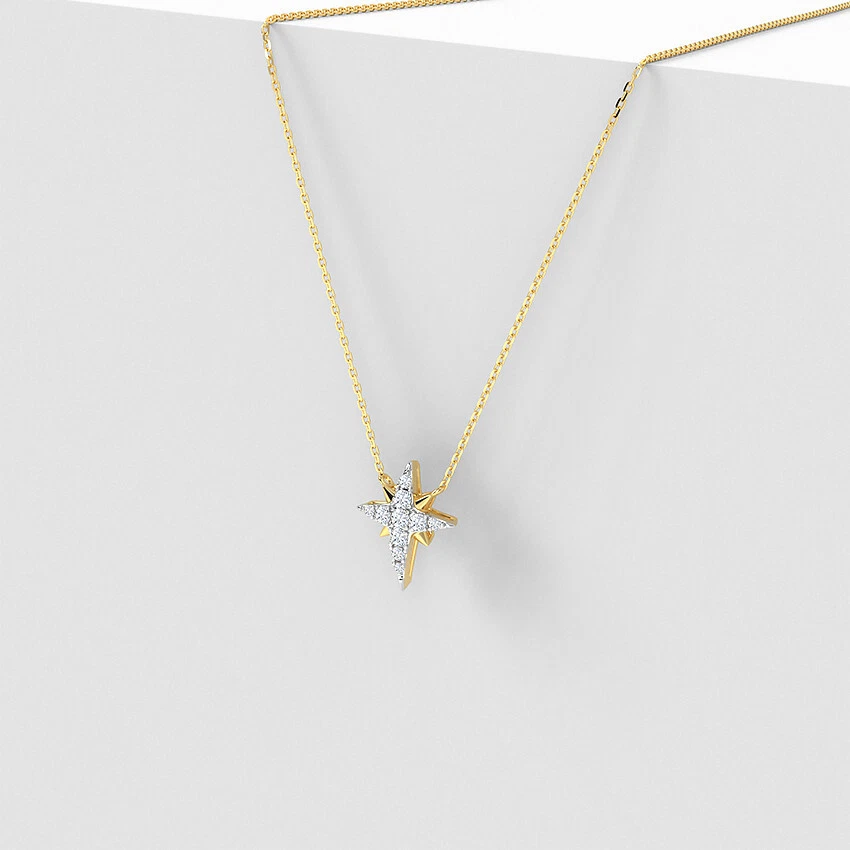 Northern Star Pendant 1.5 Ct Simulated Diamond 14K Yellow Gold Plated Necklace