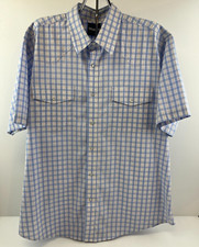 Vintage Wrangler Western Pearl Snap Mens Shirt 2XL Blue Striped Short Sleeve