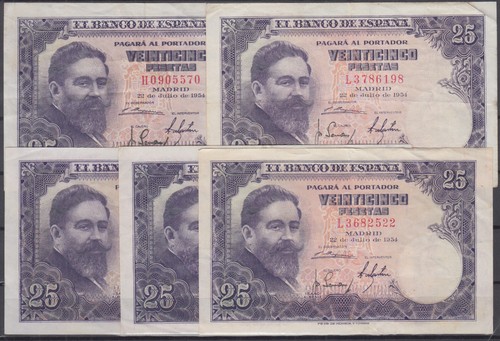 ESPAÑA 5 BILLETES 25 PESETAS 1954 ALBENIZ - MBC- - DIFERENTES SERIES - 第 1/2 張圖片
