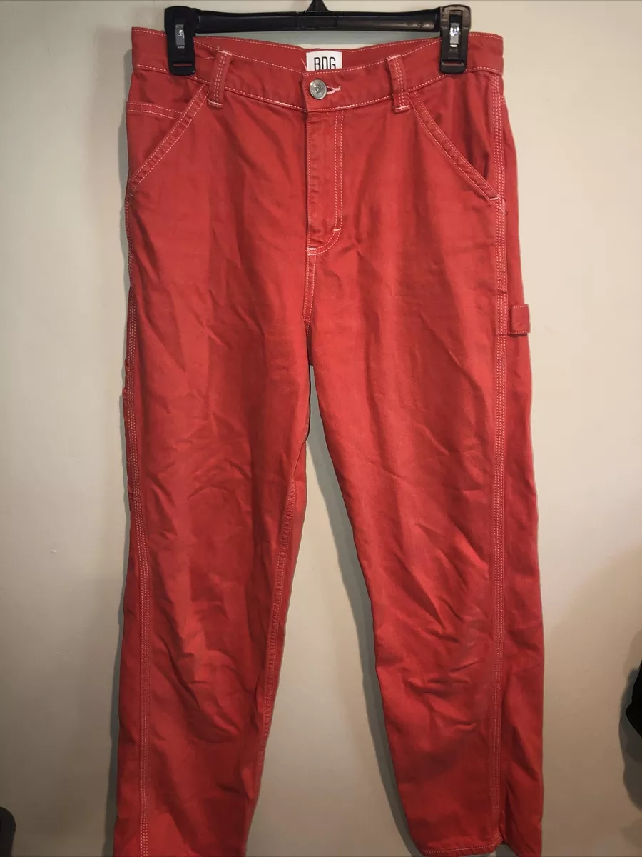 BDG Urban Outfitters Orange/red High Waist Loose Carpenter Jeans Size 27 Euc