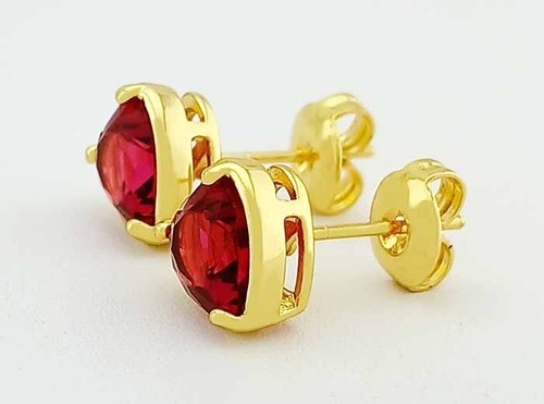 LAB-CREATED 3.04 Cts RUBY STUD EARRINGS 14K YELLOW GOLD PLATED - New With Tag - Picture 3 of 4