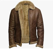 Men's B3 Bomber RAF Aviator Pilot Flying Warm Fur Real Sheepskin Leather jacket