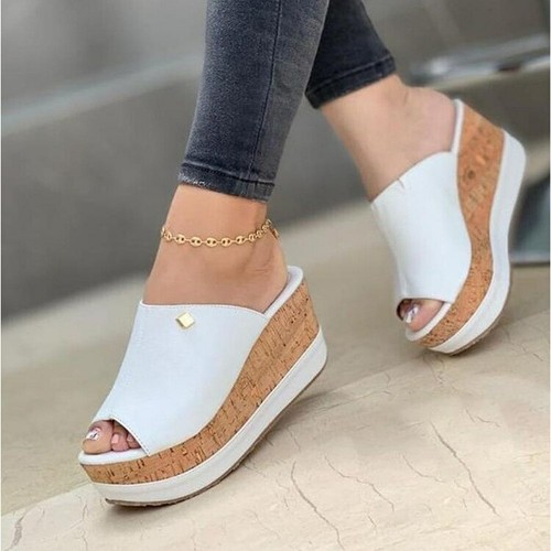 Zapatillas De Cuña Para Mujer Sandalias De Punta Abierta Moda De Verano  Chanclas | eBay
