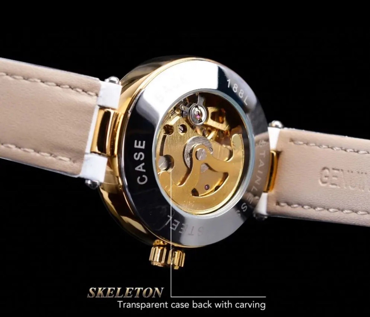 Forsining Womens Automatic Transparent Skeleton RED Leather 