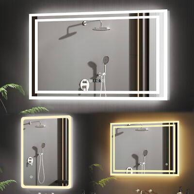 Badspiegel LED Beleuchtung 80x60 100x60 50x70 UHR Touch Bad spiegel Wandspiegel 