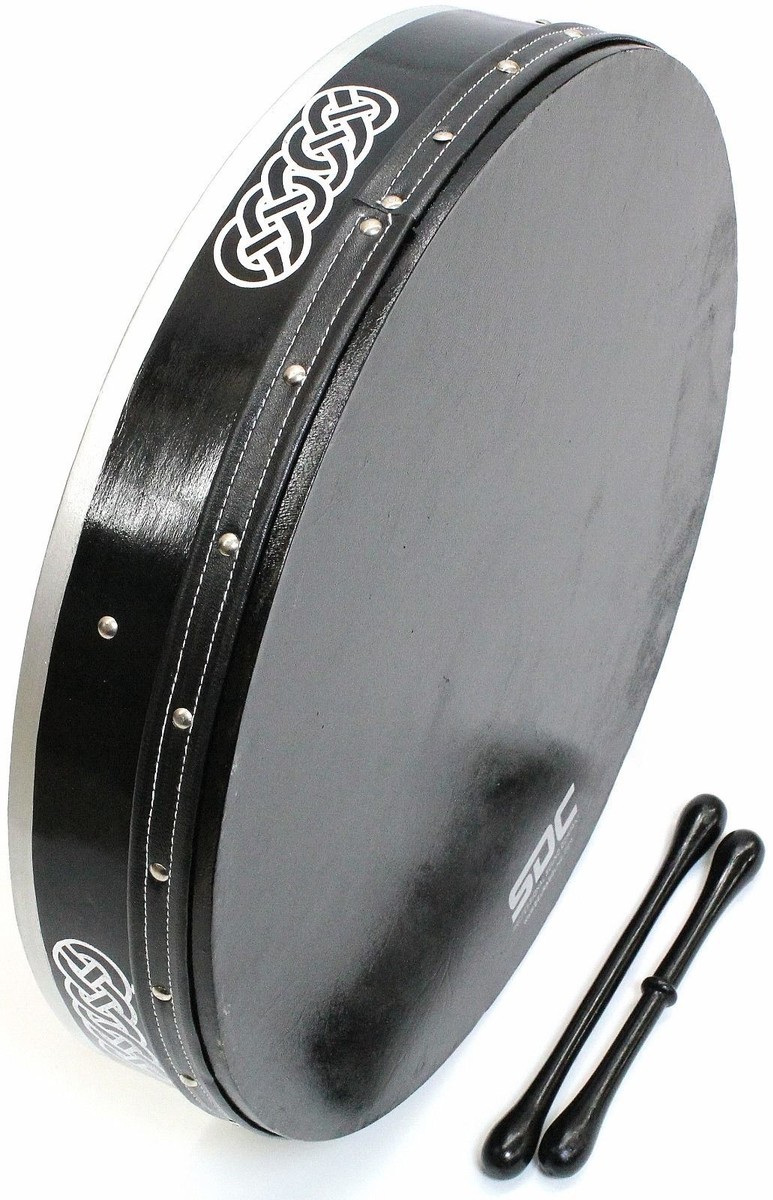 BODHRAN DRUM Irish Celtic 18 Inch Drums + CASE + 2 Tippers BLACK