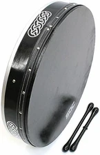 BODHRAN DRUM Irish Celtic 18 Inch Drums + CASE + 2 Tippers BLACK ON BLACK