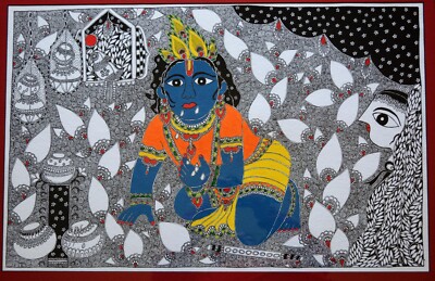 Bal krishna Madhubani Mithila handmade Original painting/folk art