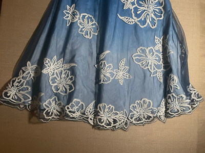 Coast Women's 14 Dress Formal Blue Short Embroidered White Flowers  Strapless | eBay