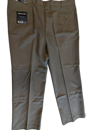 Kirkland Signature Mens Dress Pants 46x32 Beige Non Iron Cotton Classic Fit NEW - Picture 2 of 11