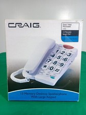 Vintage Craig CT553 13 Memory Big Button White Speaker Corded Telephone