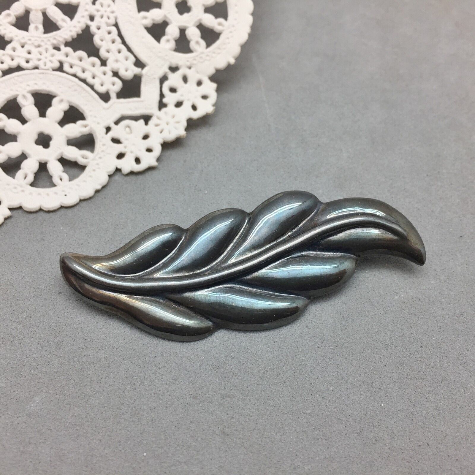 Taxco Sterling Silver Leaf Brooch Pin Signed 2 7/… - image 1