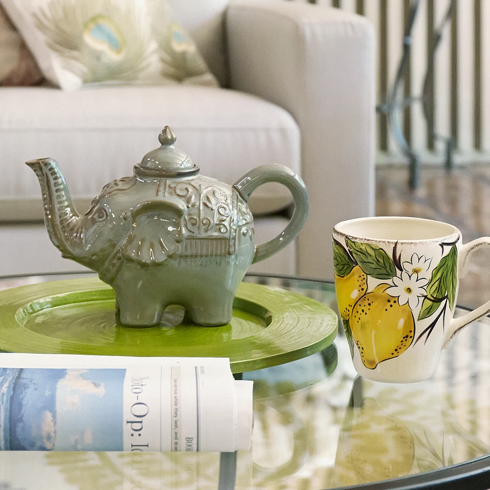 New PIER 1 IMPORTS Stoneware Glazed Elephant Teapot-Moss Green-Adorable-No Tags - Image 2 of 3