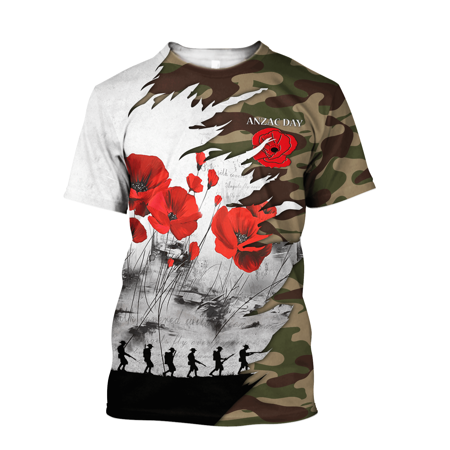 Unisex T-shirt Poppy Flower Anzac Day , 3D Printed T-Shirts for Gifts
