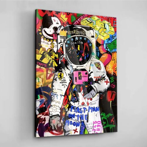 Leinwandbild Acryl Poster Pop Art Astronaut Graffiti Mond Bunt Banksy - Bild 13 von 14
