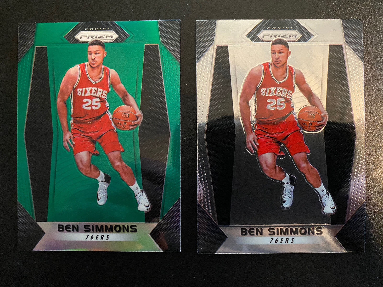 BEN SIMMONS 2017-18 PANINI PRIZM GREEN AND BASE #9 PHILADELPHIA 76ERS
