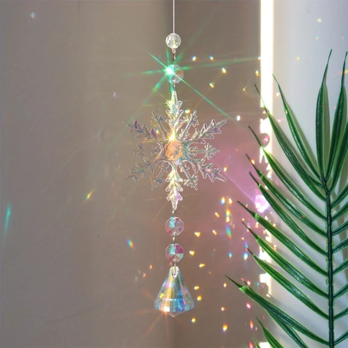 4 Pcs Crystal Christmas Tree Decoration Iridescent Crystal Snowflake Ornament - Picture 4 of 7