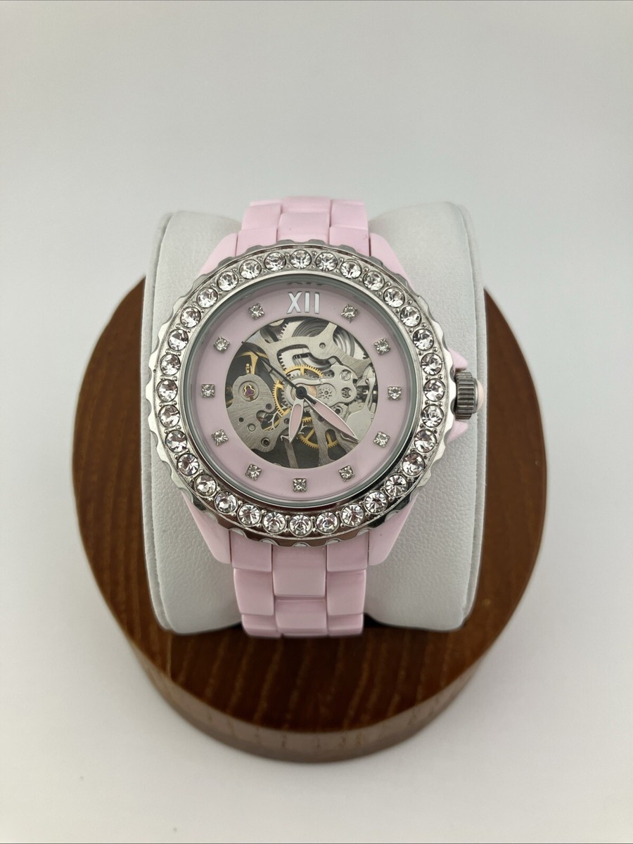 CELINE　腕時計　ピンクシェル ADRIENNE Ladies 44mm Watch PINK CERAMIC SKELETON CRYSTAL Bezel