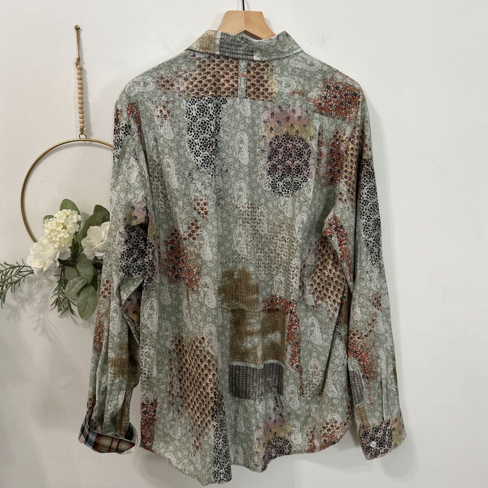 Hugo Boss Paisley Print Bandanna Patchwork Buttons Up Dress Shirt Men’s Sz XL thumbnail 8