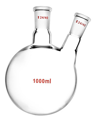 QWORK 1000ml Glass 2-Neck Round Bottom Flask with 24/40 Center and Side Standard