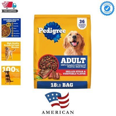 Adult Dry Dog Food, Complete Nutrition, Grilled Steak & Vegetable Flavor, 18 ...