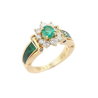 Korloff Diamonds & Emerald Enamel 18k Gold Cocktail Ring - Size 6