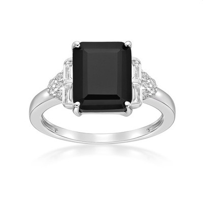 925 Sterling Silber schwarzer Onyx/Saphir Ring mit weißem Topas Akzent - Größe 5-9