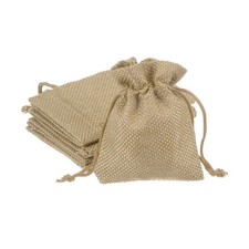 5pcs Burlap Bags with Drawstring 2.8x3.5" Jewelry Pouches for Party Gift Khaki,