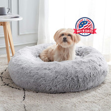Cama redonda suave y relajante para perros y gatos, 50 cm, color gris claro