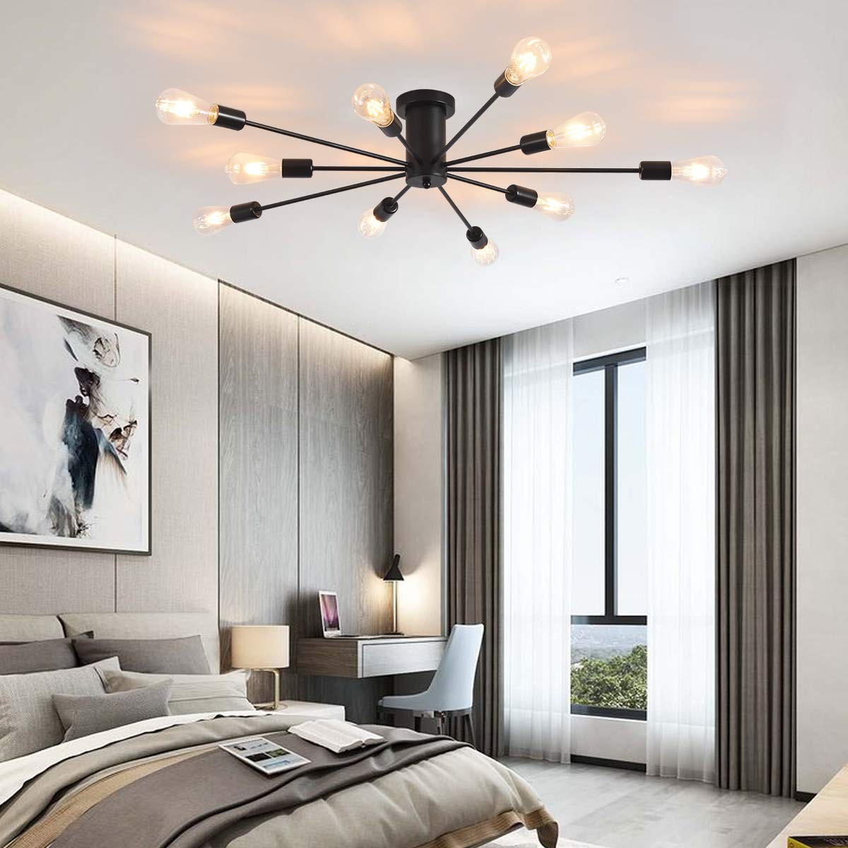 Lustre Plafonnier Moderne 10 Douilles E27 Éclairage Multidirectionnel