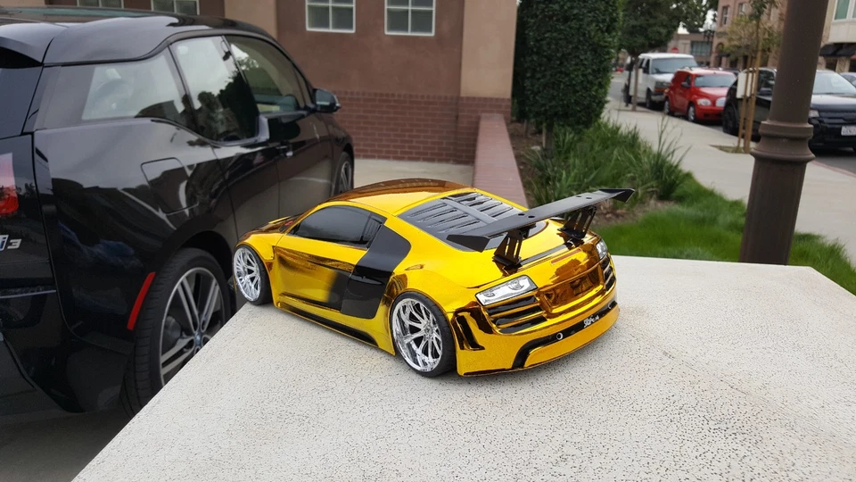 200mm 1/10 CHROME YELLOW AUDI R8 4Tec2 drift HPI DC10 YD2 MST TT02 Body Only - Image 2 of 4