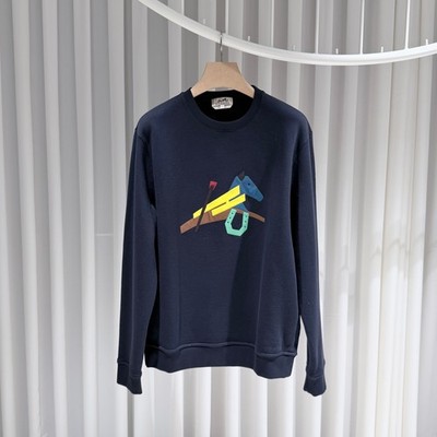 Hermes Pferd Leder Patch Rundhals Sweatshirt Navy 156655866