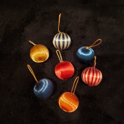 Mini 1'' Satin Sheen Vintage MCM Christmas Ornament Lot Of 7 Solids and Stripes