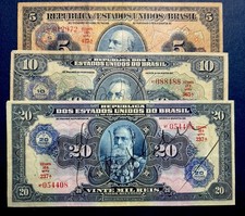 BRAZIL ND (1942): 5, 10, 20 REIS ON MIL REIS, Three Notes, Crisp VF ABNC Print