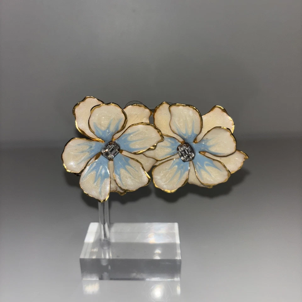 Розовый риф вручную синий белый и золотой тон 3D цветок Серьги-гвоздики гламур - Изображение 2 из 4