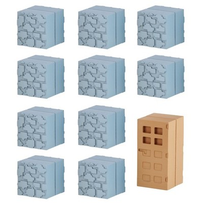 Mine-Keshi Minecraft Cobblestone & Wooden Door Block Set