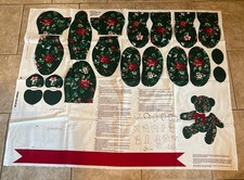 Cranston VIP Christmas Green Teddy Bear w/poinsettias fabric panel print Uncut