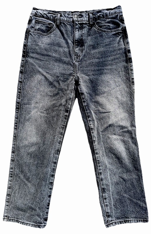 Earnest Sewn 31 Black Gray Light Acid Wash 80s Style Retro Denim Wide Leg Jeans