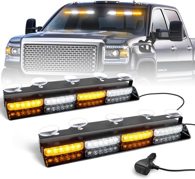 Emergency Strobe Light Bar 2x16.8'' Amber White Safety LED Warning Hazard Traffic